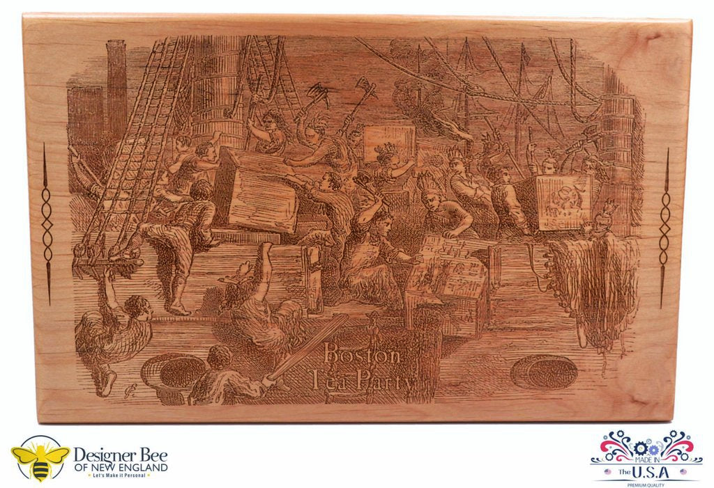 Boston Tea Party - Tea Box or Treasure Chest - Restored Vintage Engraving - Striking Piece of Americana - USA Made with Premium White Alder
