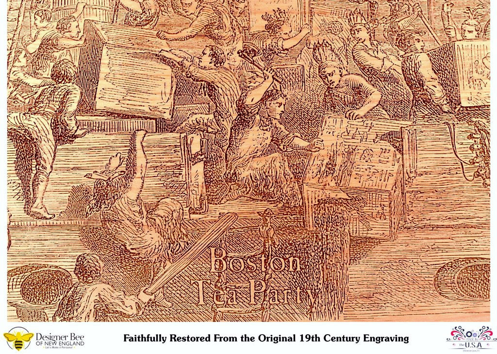 Boston Tea Party Wood Tea Box or Keepsake Chest Detail