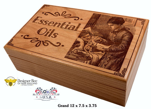 Essential Oil Storage Box - Vintage Victorian Restored Engraving of Mother and Child - Made in USA from Premium American Alder - 2 Sizes