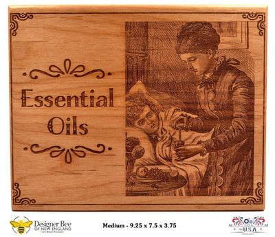 Essential Oil Storage Box - Vintage Victorian Restored Engraving of Mother and Child - Made in USA from Premium American Alder - 2 Sizes