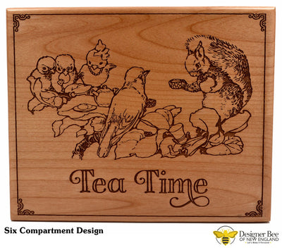 Wood Tea Box - Forest Friends Tea Party -  Reflect on Summer Breezes Year Around! Made in USA. Choose from 2 Sizes