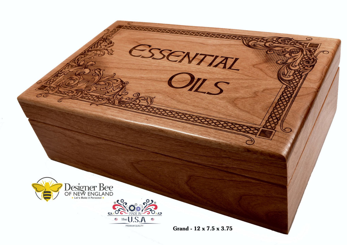 Essential Oils Storage Box-High Detail Engraving in Celtic & Baroque Design-USA Made from Premium Alder-For the Aromatherapy Enthusiast