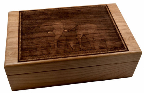 Elephants in the Wild-Exquistely Engraved-Heirloom Quality Chest-Available for Tea, Essential Oils or Keepsake Box-Perfect Elephant Gift