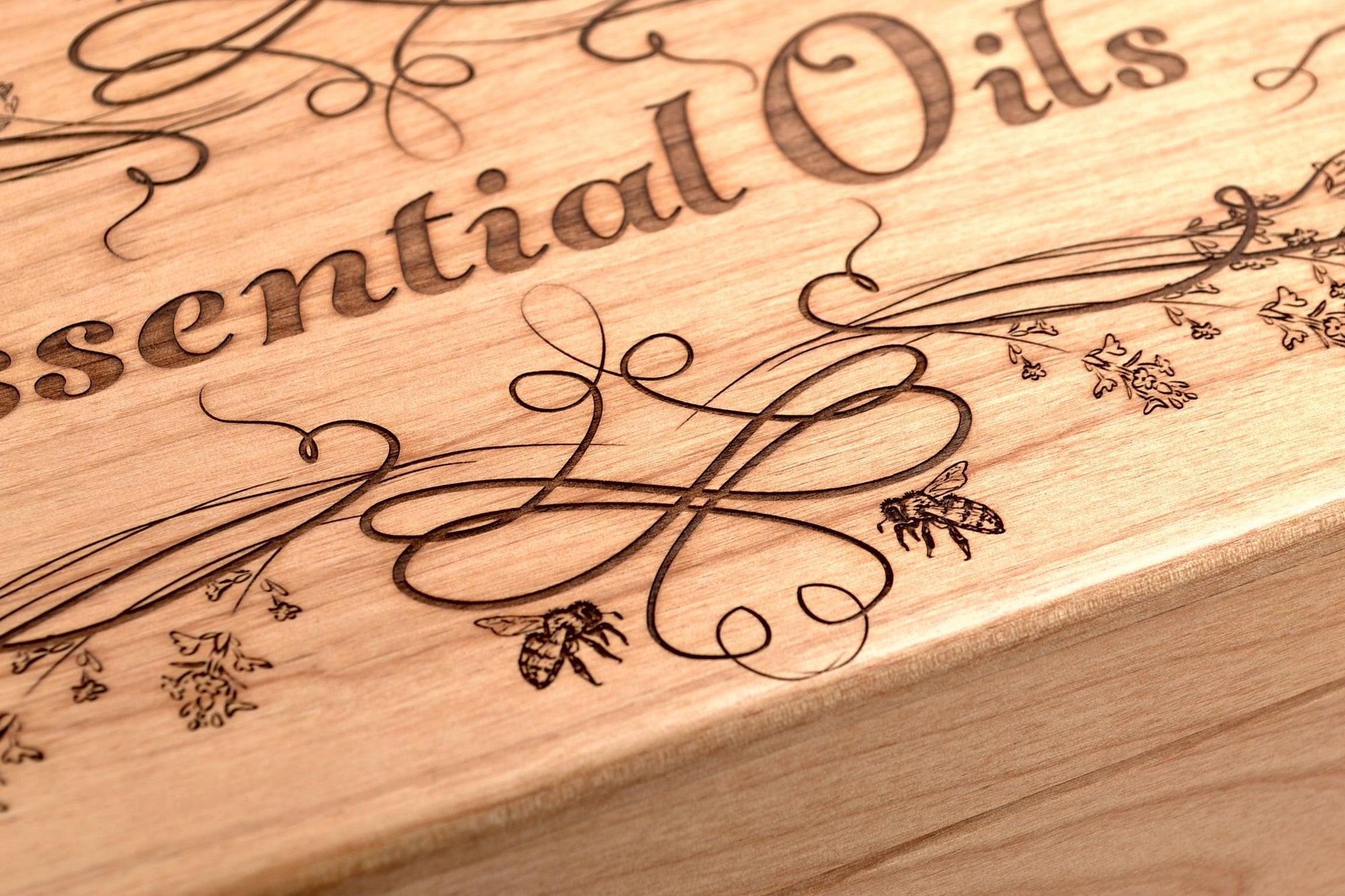 Essential Oil Storage Box - New Honeybees and Lavender Design! Beautiful High Detail Engraving - USA Made in Premium Alder - 2 Sizes