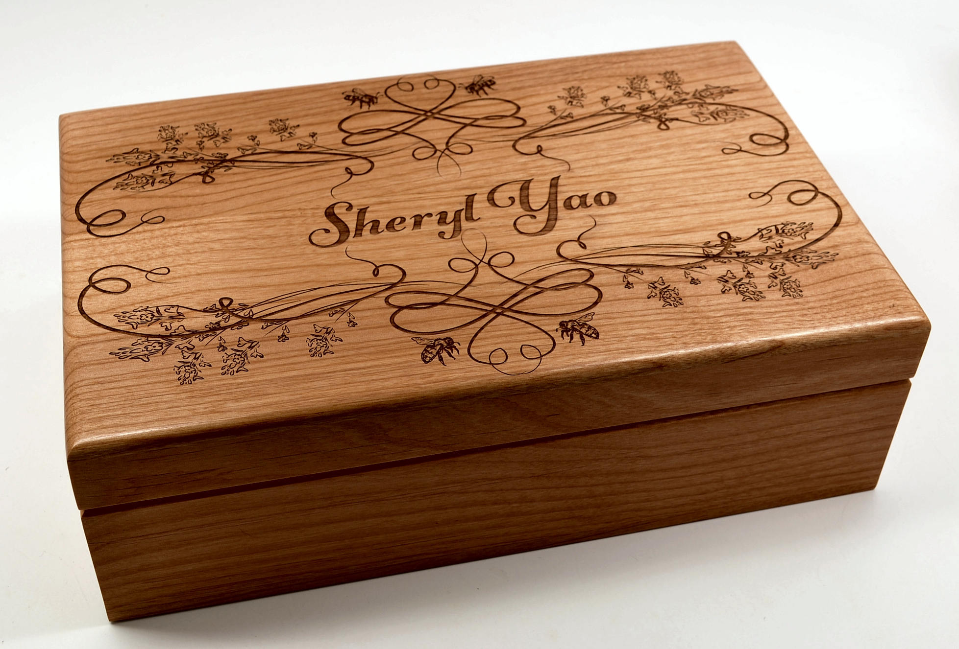 Essential Oil Storage Box - New Honeybees and Lavender Design! Beautiful High Detail 2024 Engraving - USA Made in Premium Alder - 2 Sizes