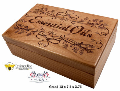 Essential Oils Box |  Lavender Decor Design | Stylish Essential Oil Storage | Heirloom Quality Hardwood Engraving | Made in the USA