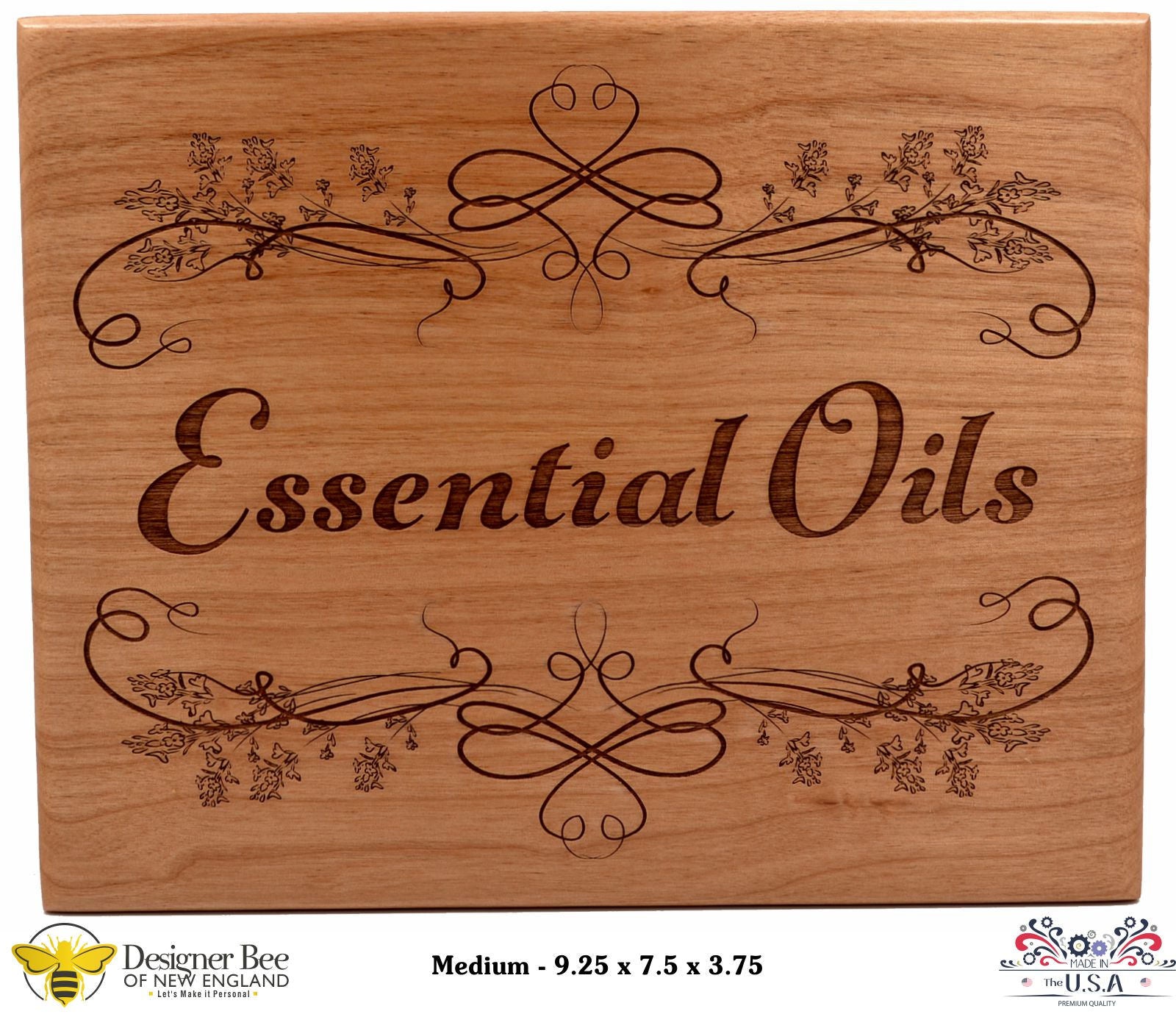 Essential Oils Box |  Lavender Decor Design | Stylish Essential Oil Storage | Heirloom Quality Hardwood Engraving | Made in the USA