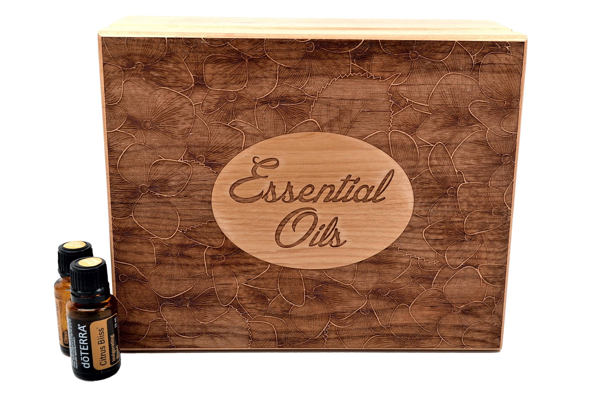 Essential Oil Storage Box-Violet Garden Design Engraved in Heirloom Quality Hardwood-Perfect for Young Living and DoTerra Oils