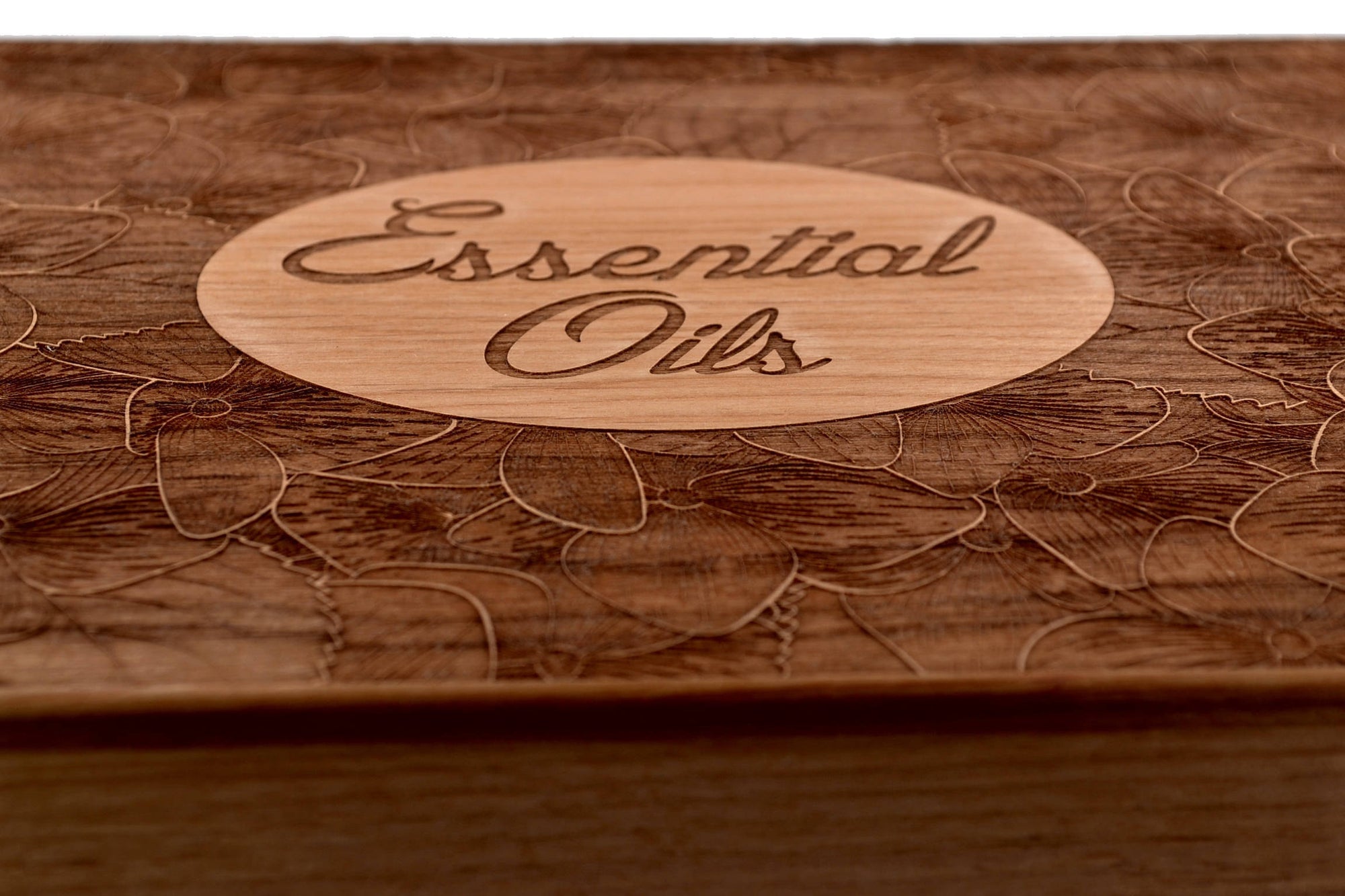 Essential Oil Storage Box-Violet Garden Design Engraved in Heirloom Quality Hardwood-Perfect for Young Living and DoTerra Oils