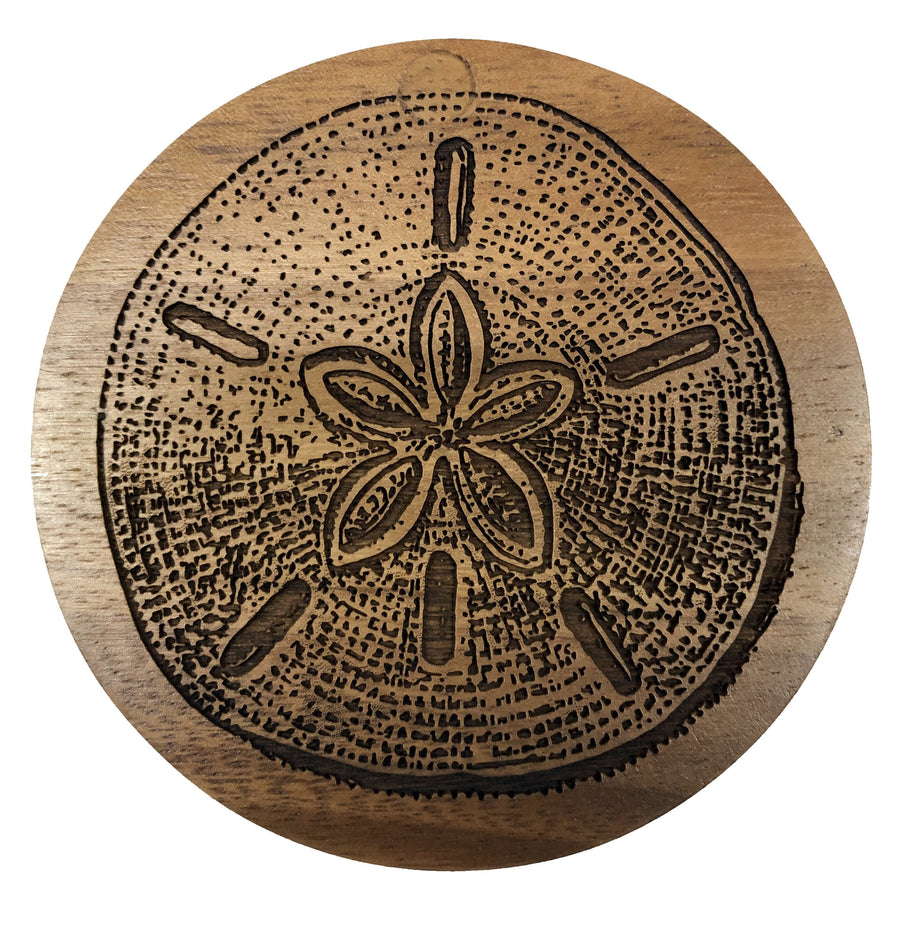 Sand Dollar Salt Cellar w/Swivel Cover - Engraved Acacia Wood - For Salt, Herbs or Trinkets!