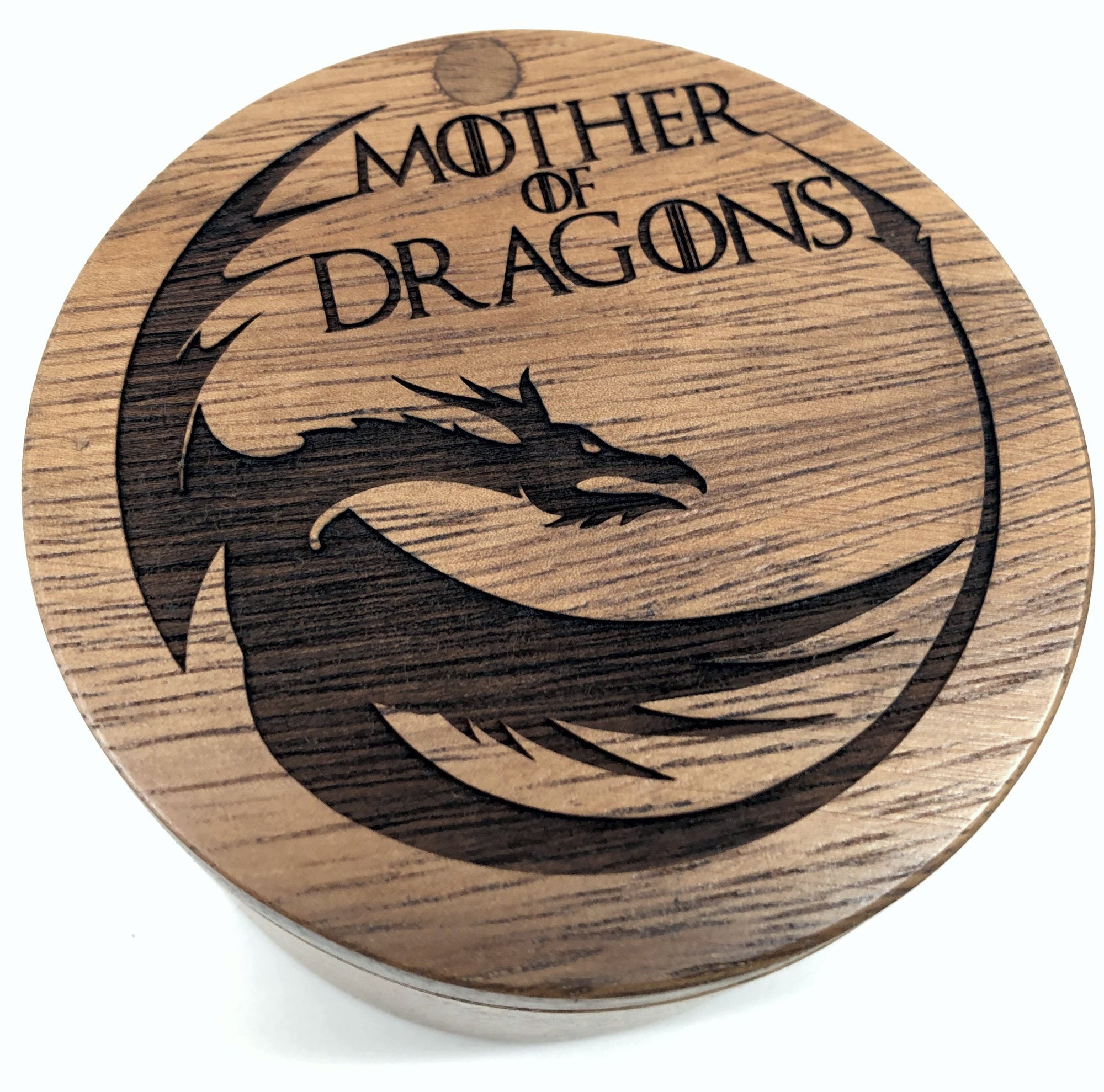 Mother of Dragons Salt Cellar w/Swivel Cover - Engraved Acacia Wood - For Salt, Herbs or Trinkets!