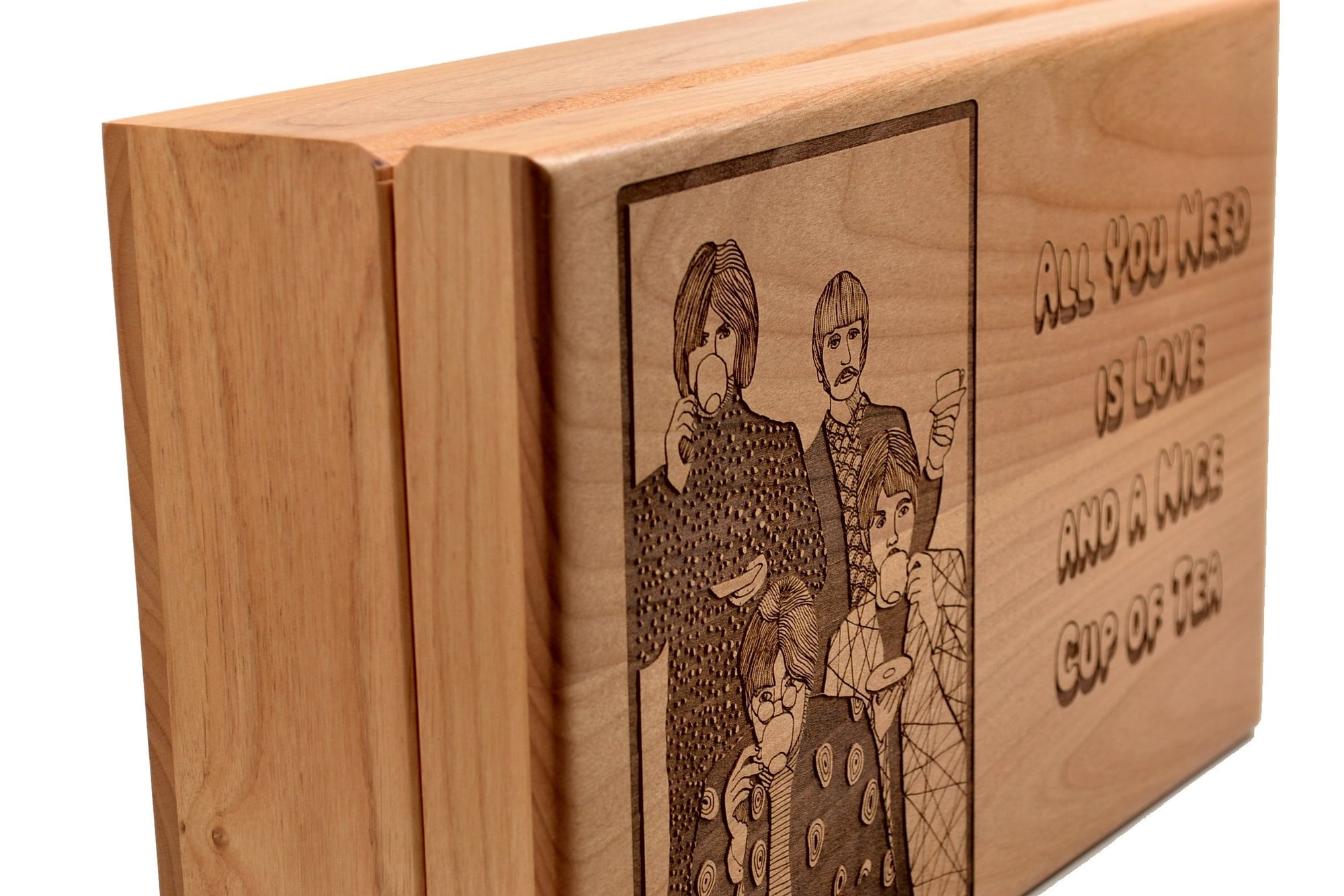 Wood Tea Box | The Beatles - All You Need Is Love and A Nice Cup of Tea! -  Exclusive Engraved Beatles Art Print | Heirloom Quality Hardwood