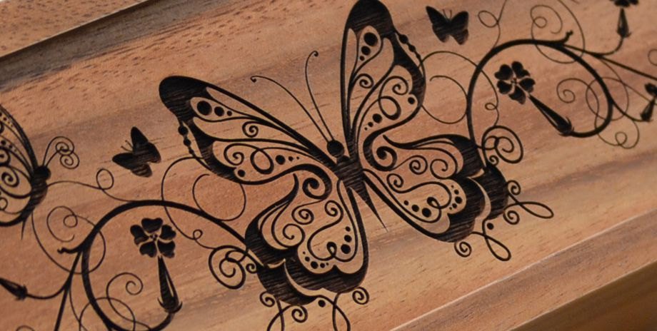 Tea Box with Vintage Butterfly Engraving for Perfect for Tea, Trinkets or Treasures - Made from Solid Acacia Wood - Each One Unique!