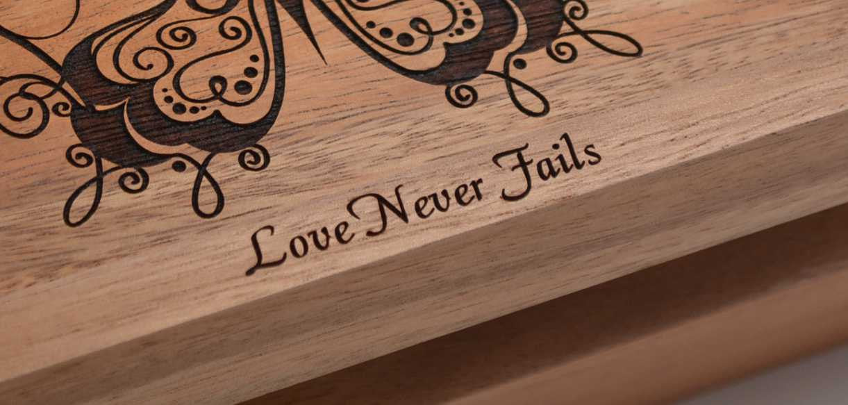 Tea Box - PERSONALIZED - Vintage Butterfly Engraving for Tea, Trinkets or Treasures - Made from Solid Acacia Wood