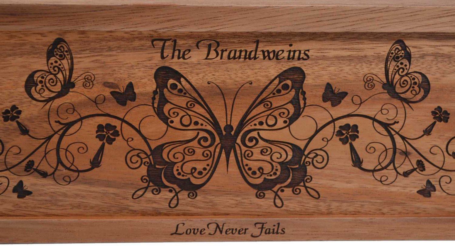 Tea Box - PERSONALIZED - Vintage Butterfly Engraving for Tea, Trinkets or Treasures - Made from Solid Acacia Wood