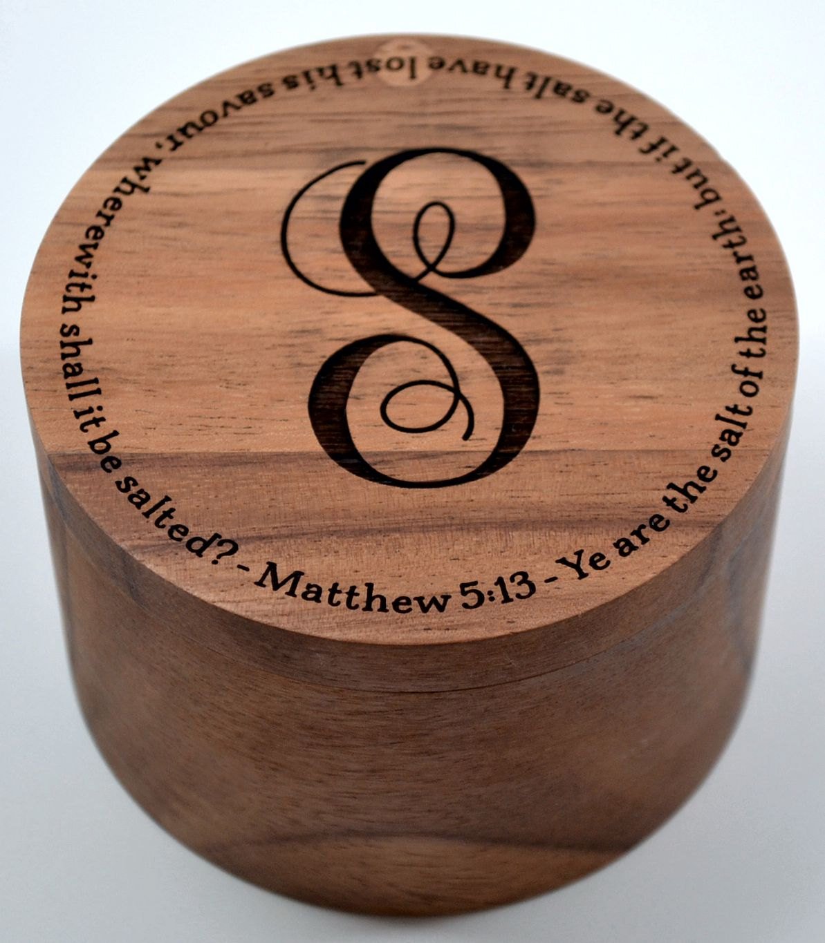 Personalized Acacia Wood Salt Keeper with Swivel Cover - Engraved - Monogramming Included in Price
