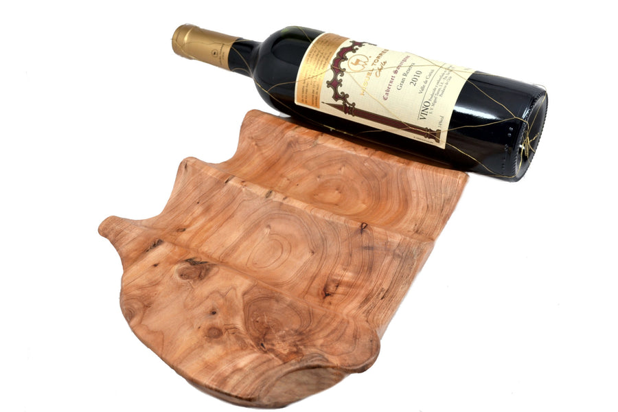 Root Wood Wine Rack | Beautifully Worked, Rich Color and Detail - Holds Up to 6 Bottles Conveniently on Countertop!